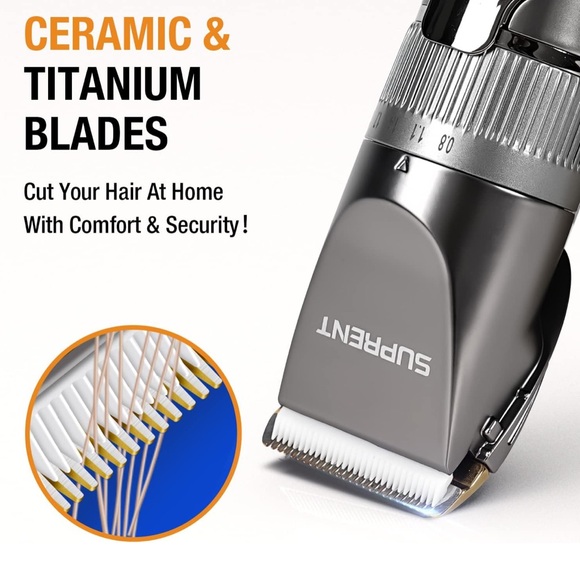 SUPRENT Cordless Rechargeable Hair Clippers Waterproof Ceramic Titanium #FB8 - Picture 11 of 14